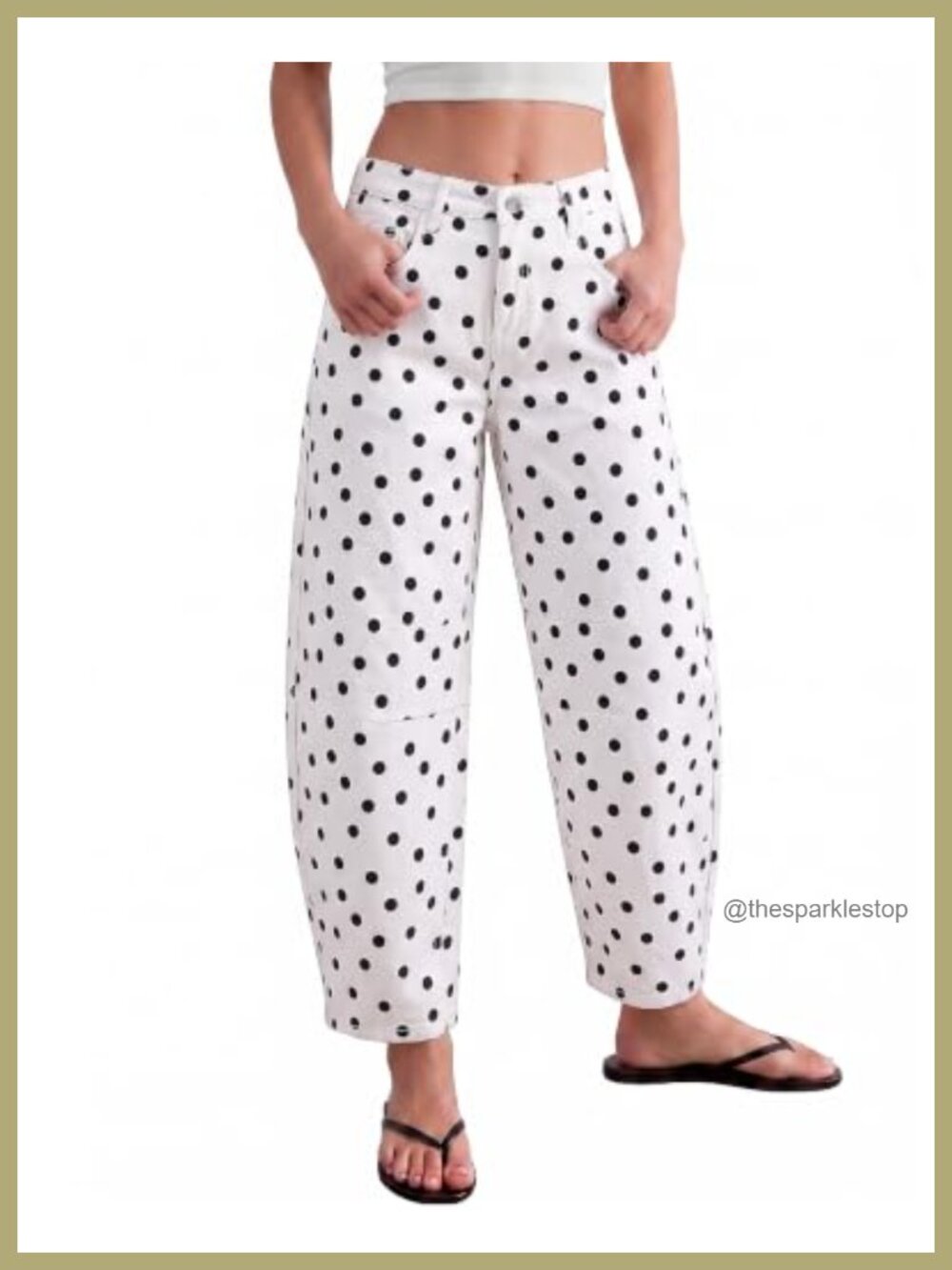 High Waisted Barrel Jeans Polka Dot Stretch Denim Baggy Pants